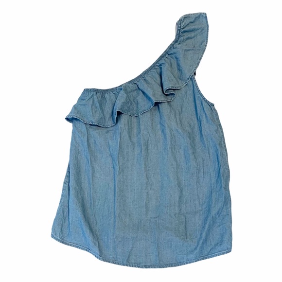 Old Navy One Shoulder Ruffle Blouse Chambray XS Blue - Picture 4 of 6